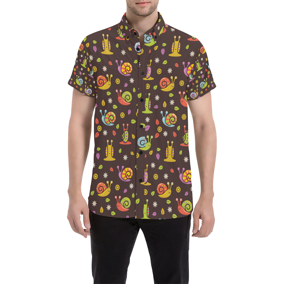 Snail Pattern Print Design 01 Men's Short Sleeve Button Up Shirt