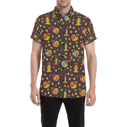 Snail Pattern Print Design 01 Men's Short Sleeve Button Up Shirt