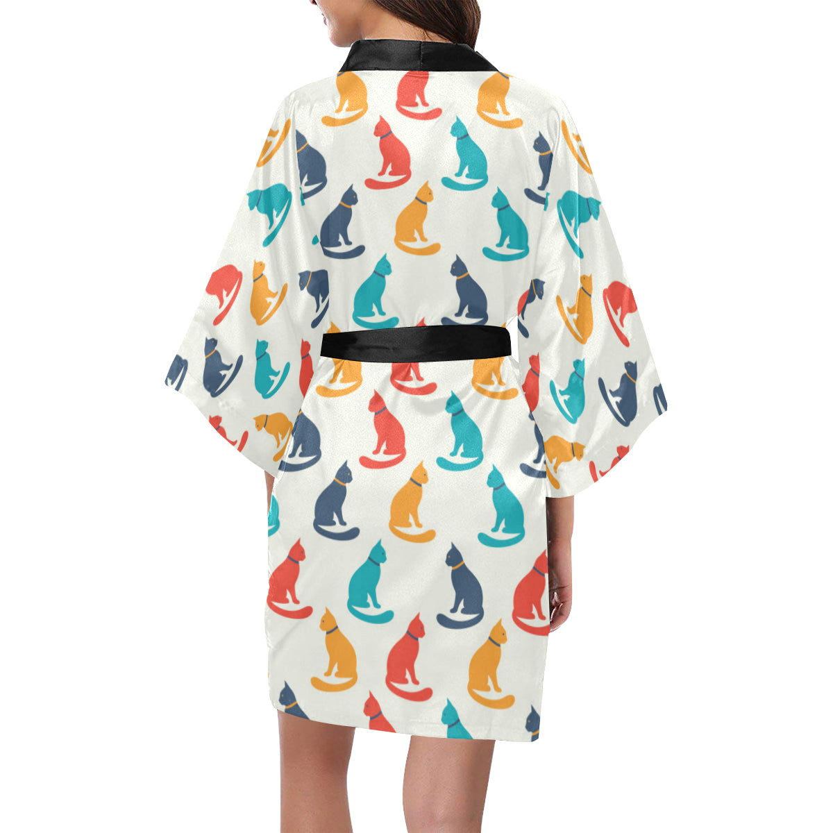 Cat Pattern Print Design 03 Women's Short Kimono