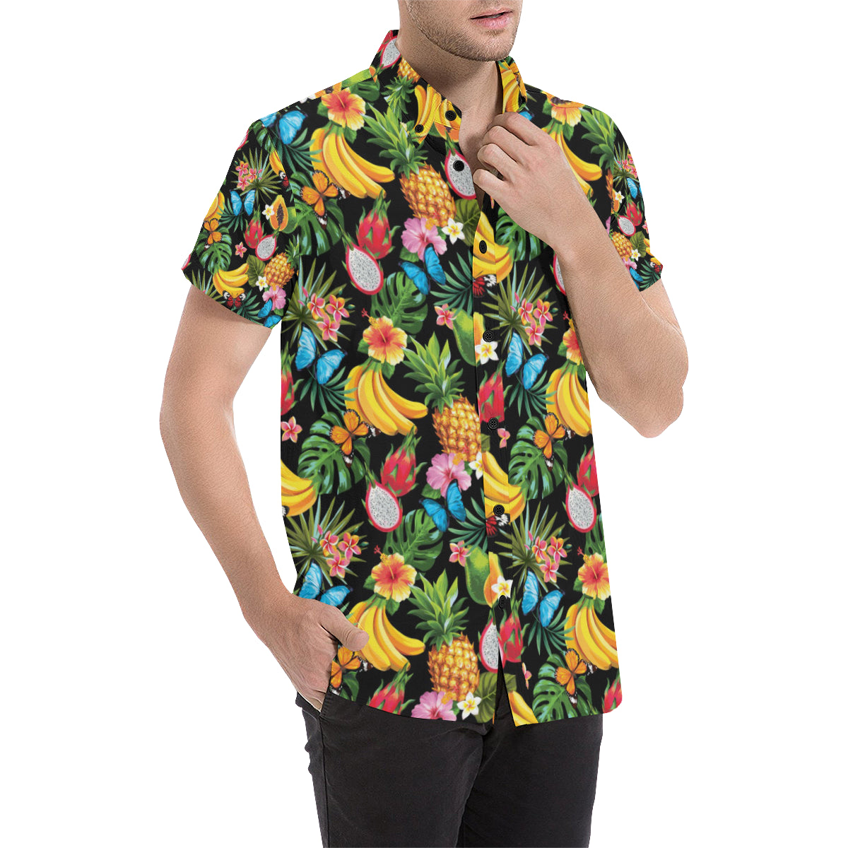 Tropical Fruits Pattern Print Design TF04 Men's Short Sleeve Button Up Shirt