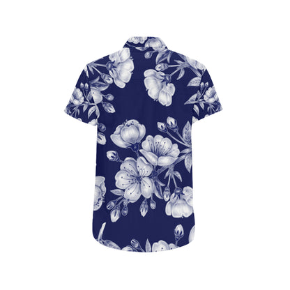 Cherry Blossom Pattern Print Design CB01 Men's Short Sleeve Button Up Shirt