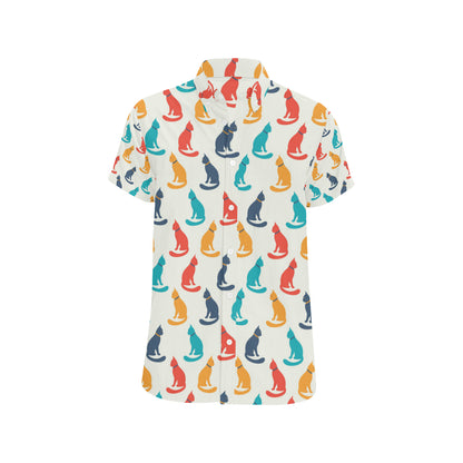 Cat Pattern Print Design 03 Men's Short Sleeve Button Up Shirt