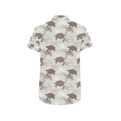 Sea Turtle Pattern Print Design T07 Men's Short Sleeve Button Up Shirt