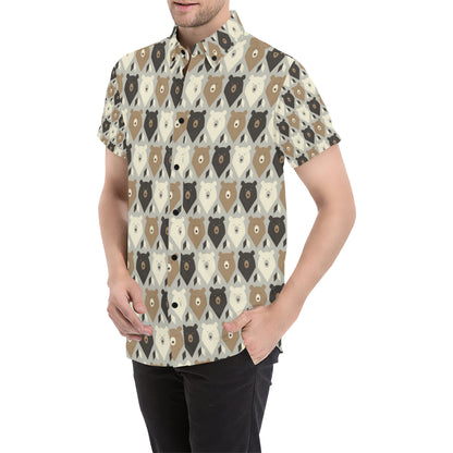 Bear Pattern Print Design 04 Men's Short Sleeve Button Up Shirt