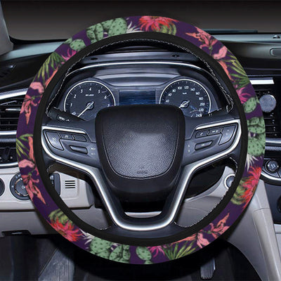 Cactus Pattern Print Design 08 Steering Wheel Cover with Elastic Edge