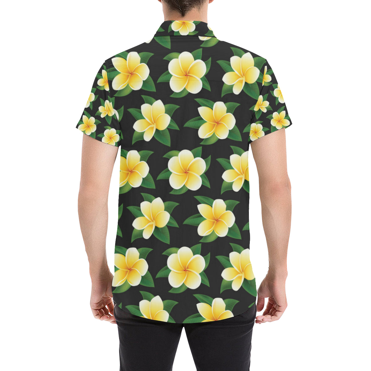 Plumeria Pattern Print Design A03 Men's Short Sleeve Button Up Shirt