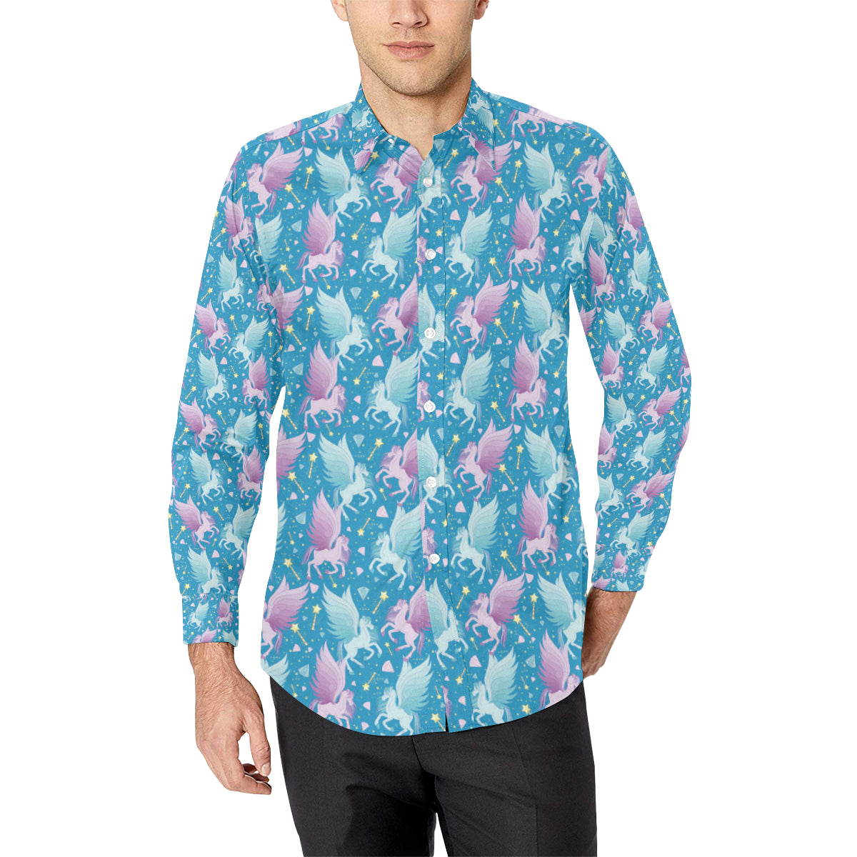 Pegasus Pattern Print Design 04 Men's Long Sleeve Shirt