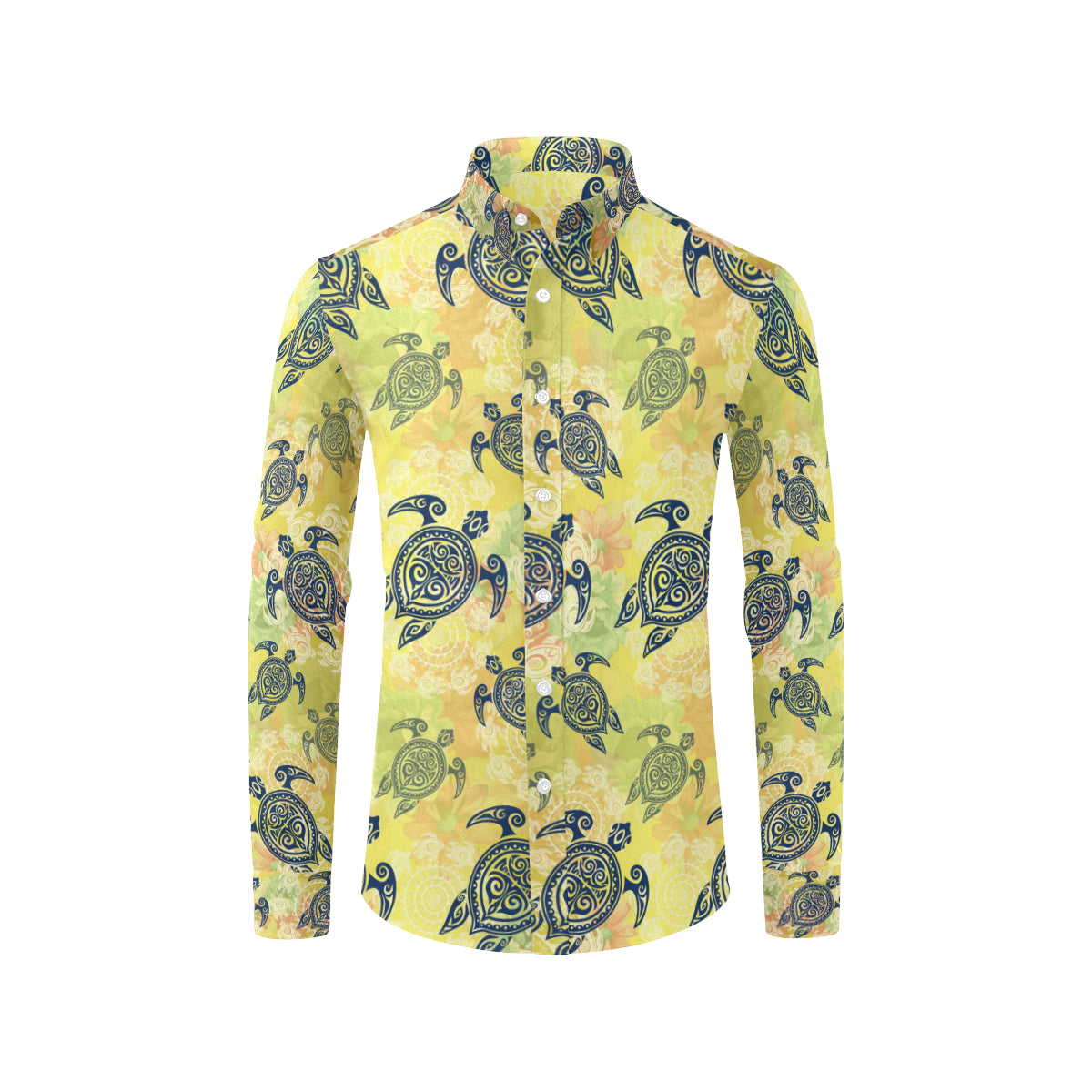 Hawaiian Turtle Tribal Design Print Men's Long Sleeve Shirt