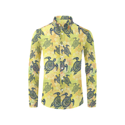 Hawaiian Turtle Tribal Design Print Men's Long Sleeve Shirt