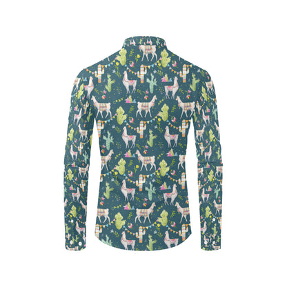 Llama with Cactus Design Print Men's Long Sleeve Shirt
