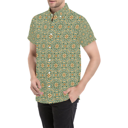 Cross Pattern Print Design 01 Men's Short Sleeve Button Up Shirt