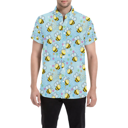 Bee Pattern Print Design BEE03 Men's Short Sleeve Button Up Shirt