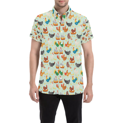 Chicken Pattern Print Design 07 Men's Short Sleeve Button Up Shirt