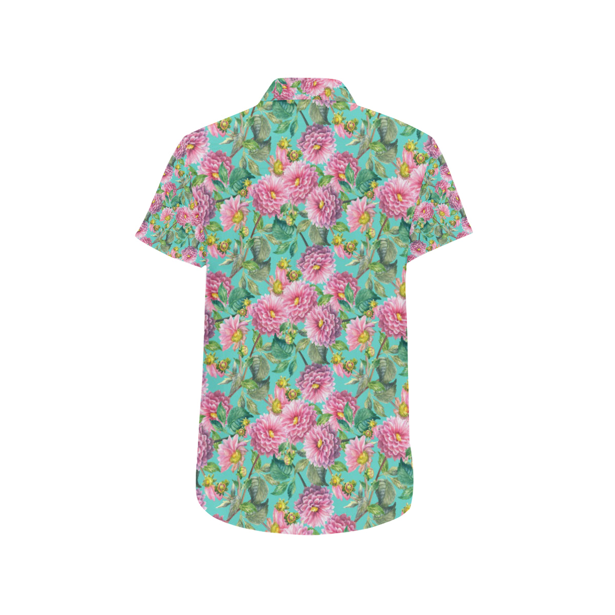 Dahlia Pattern Print Design DH07 Men's Short Sleeve Button Up Shirt