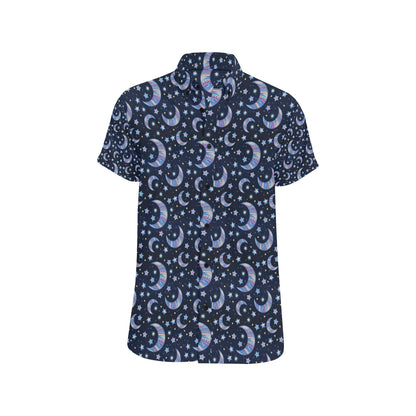 Celestial Moon Pattern Print Design 03 Men's Short Sleeve Button Up Shirt