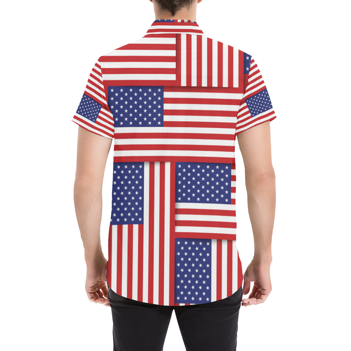 Patriotic US Flag Pattern Print Design A01 Men's Short Sleeve Button Up Shirt