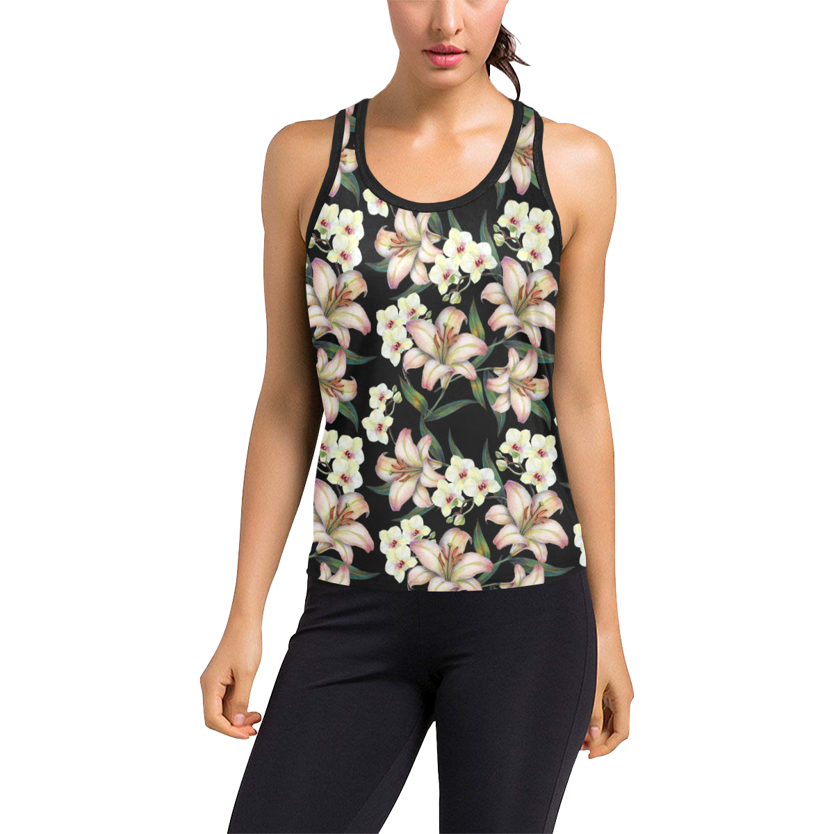Lily Pattern Print Design LY03 Women's Racerback Tank Top