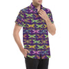 Dragonfly Neon Color Print Pattern Men's Short Sleeve Button Up Shirt