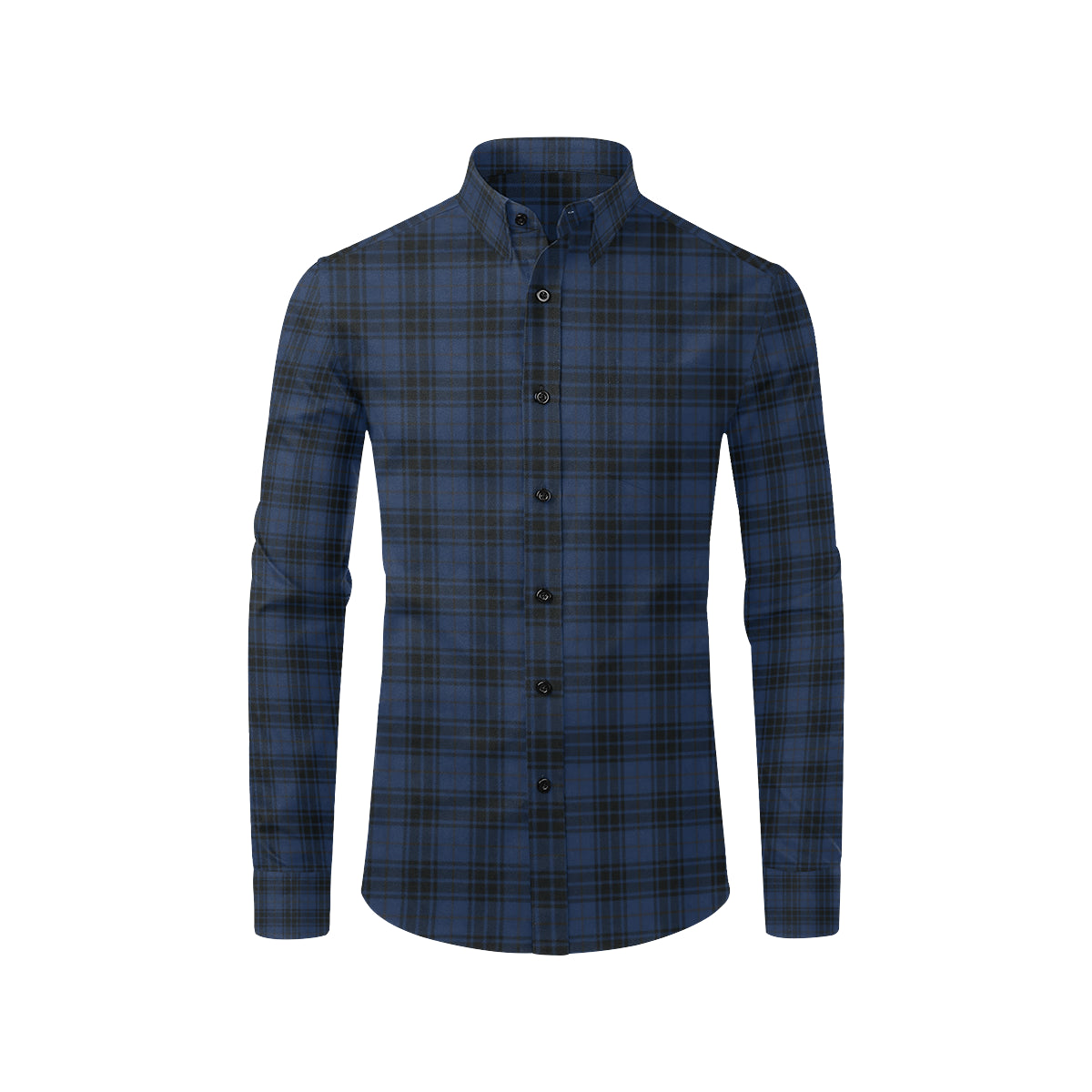 Navy Blue Tartan Plaid Pattern Men's Long Sleeve Shirt