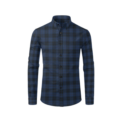 Navy Blue Tartan Plaid Pattern Men's Long Sleeve Shirt