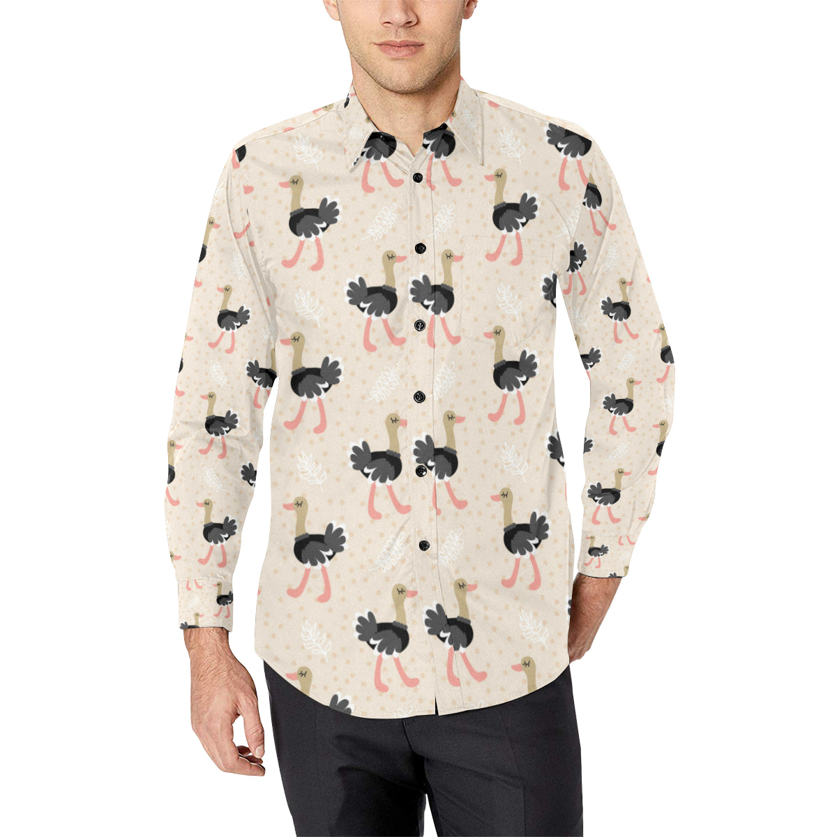 Ostrich Pattern Print Design 02 Men's Long Sleeve Shirt