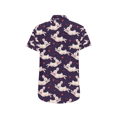 Rabbit Pattern Print Design RB016 Men's Short Sleeve Button Up Shirt