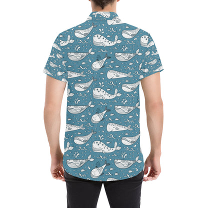 Humpback Whale Pattern Print Design 03 Men's Short Sleeve Button Up Shirt