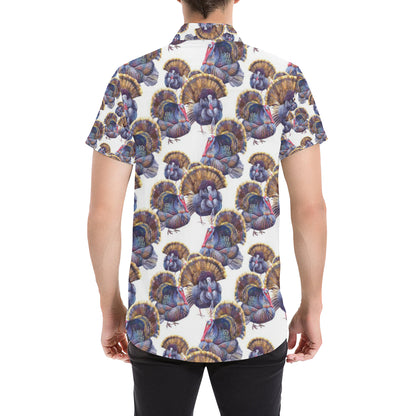 Turkey Pattern Print Design 01 Men's Short Sleeve Button Up Shirt