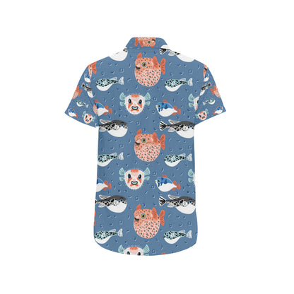 Fugu Pattern Print Design 02 Men's Short Sleeve Button Up Shirt