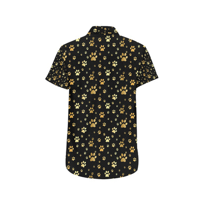 Paw Gold Print Men's Short Sleeve Button Up Shirt