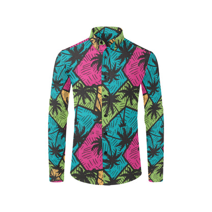 Palm Tree Pattern Print Design PT09 Men's Long Sleeve Shirt