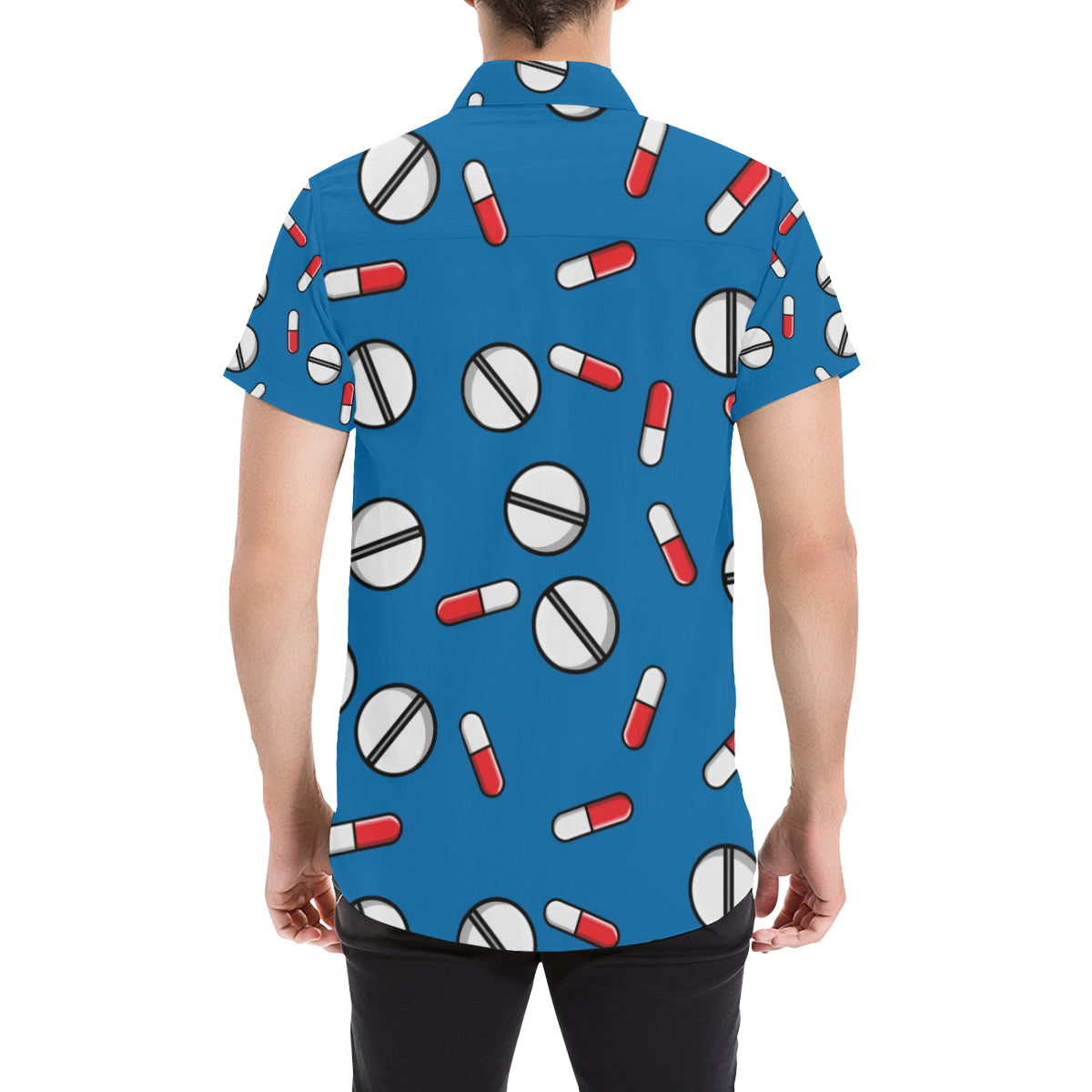 Pill Pattern Print Design A05 Men's Short Sleeve Button Up Shirt