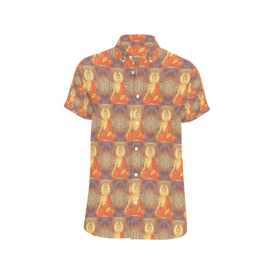 Buddha Indian Colorful Print Men's Short Sleeve Button Up Shirt