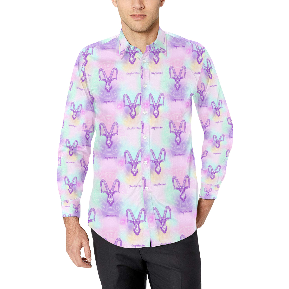 Capricorn Zodiac Pattern Print Design 02 Men's Long Sleeve Shirt