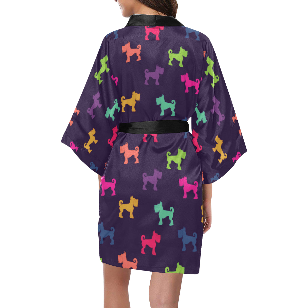 Schnauzers Pattern Print Design A05 Women's Short Kimono