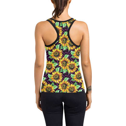 Sunflower Pattern Print Design SF012 Women's Racerback Tank Top