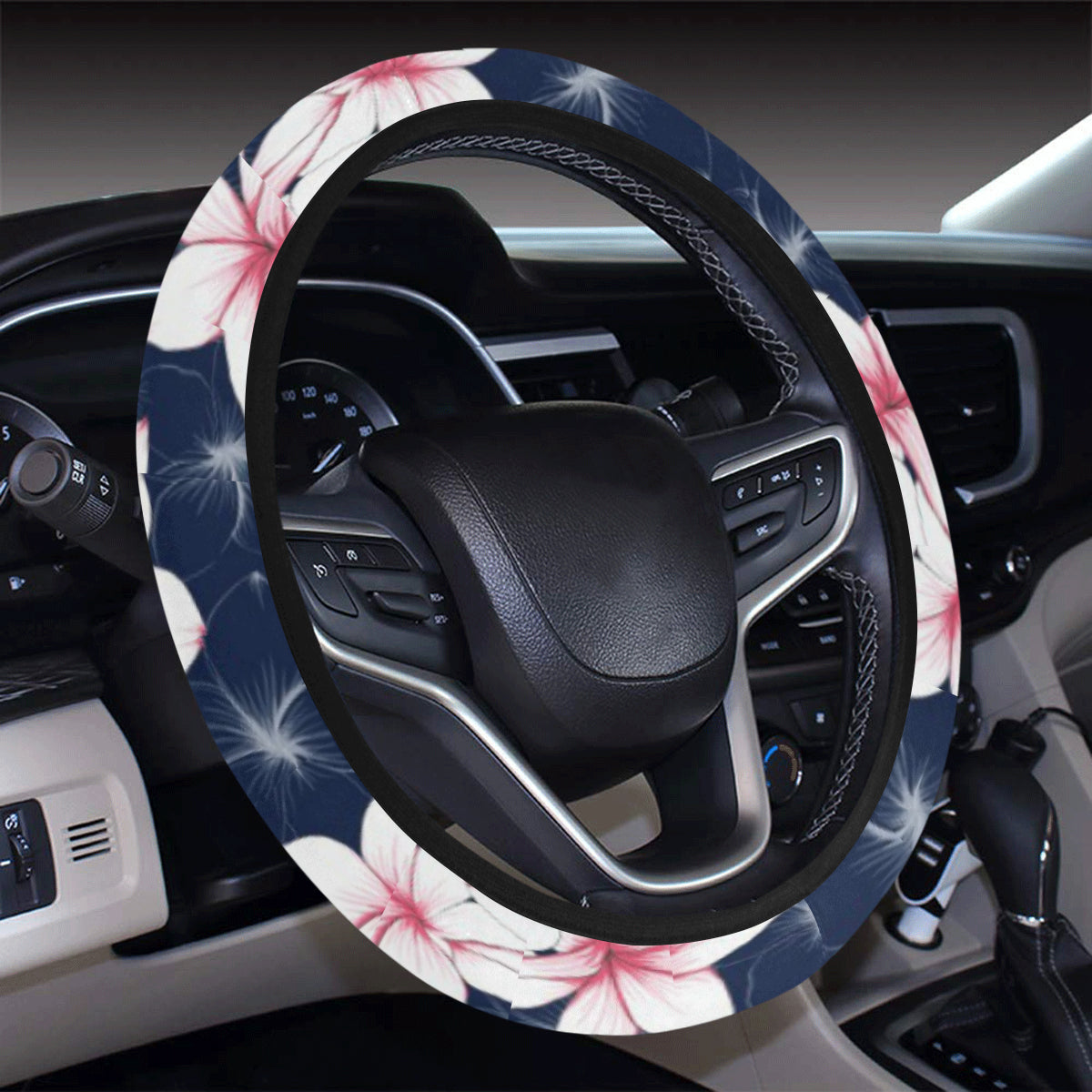 Plumeria Pattern Print Design PM017 Steering Wheel Cover with Elastic Edge