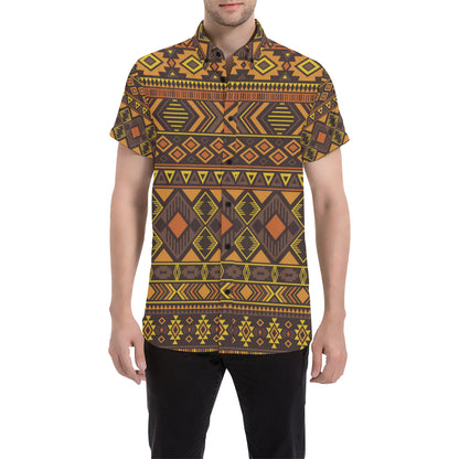 Navajo Pattern Print Design A06 Men's Short Sleeve Button Up Shirt