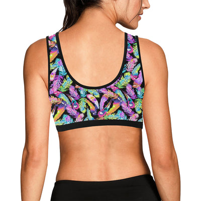 Neon Feather Pattern Print Design A02 Sports Bra