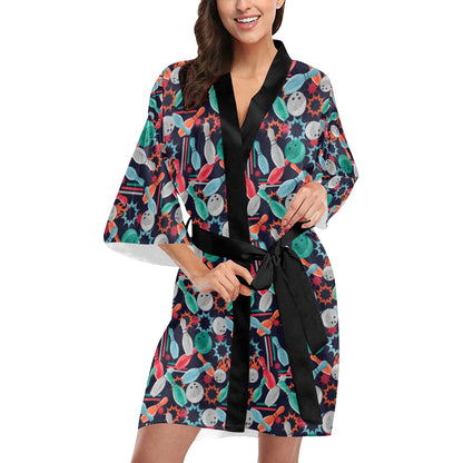 Bowling Pattern Print Design 08 Women's Short Kimono