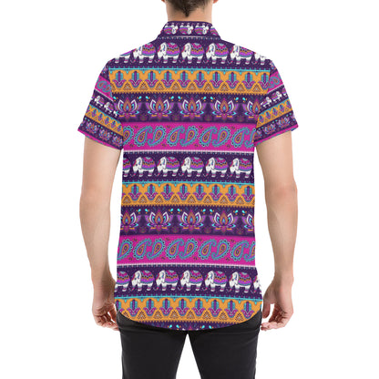 Boho Indian Style Pattern Men's Short Sleeve Button Up Shirt