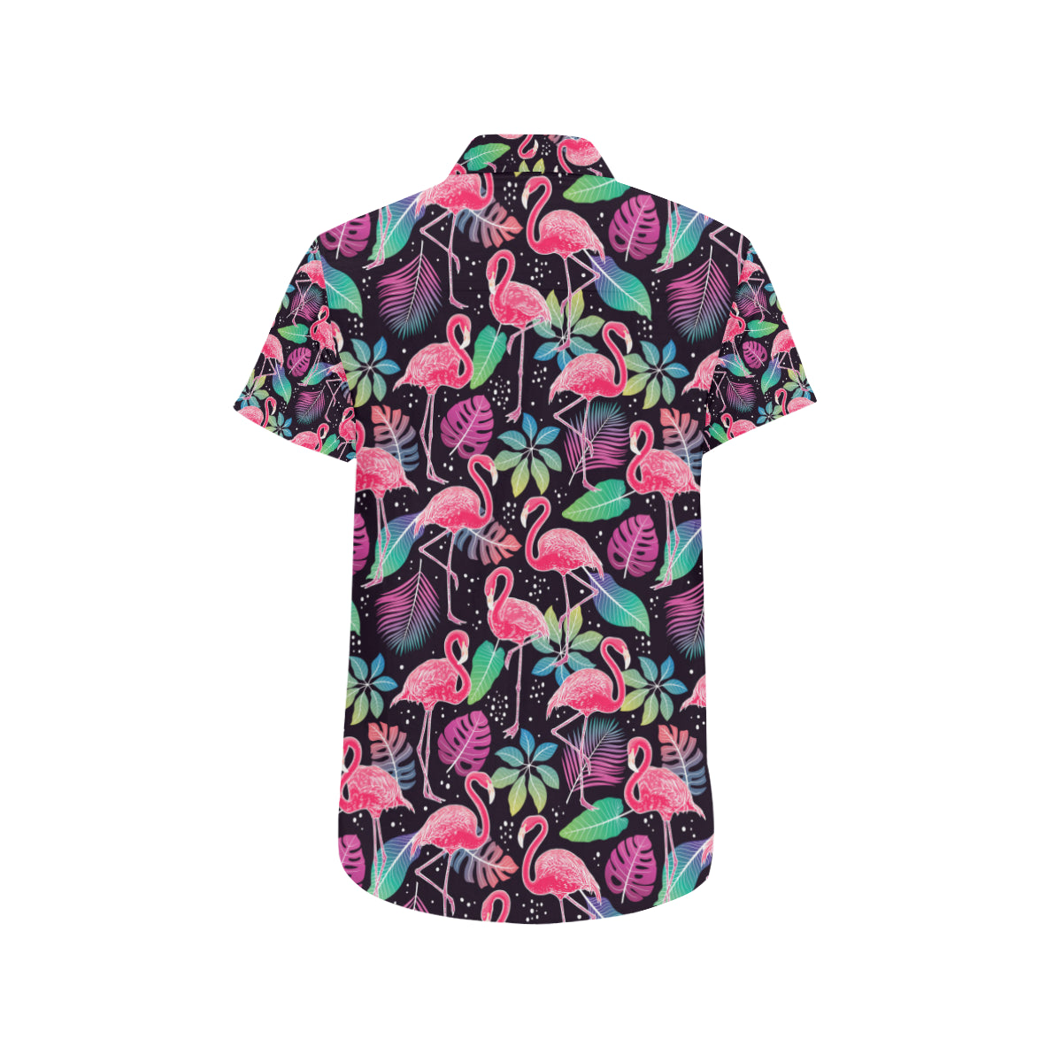 Flamingo Tropical leaves Neon Print Men's Short Sleeve Button Up Shirt