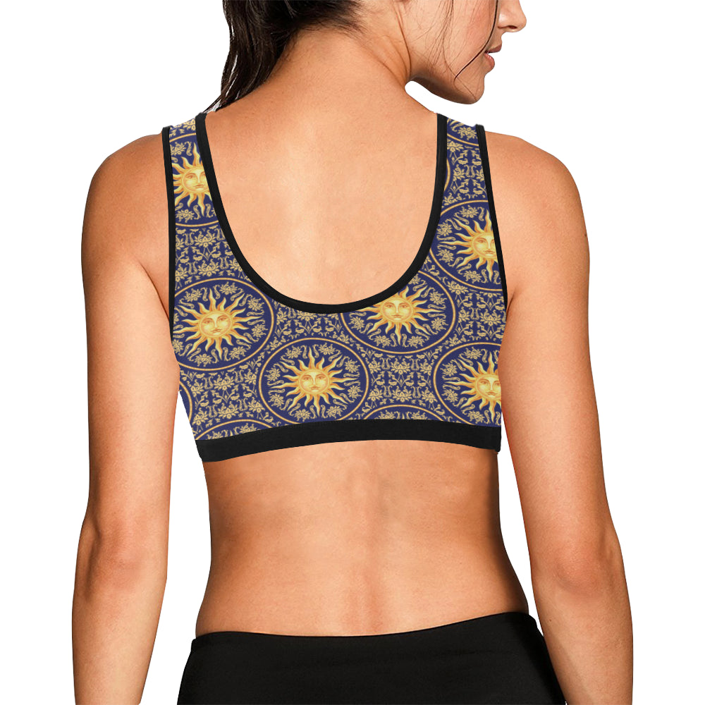 Celestial Gold Sun Face Sports Bra