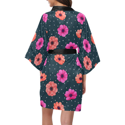Anemone Pattern Print Design AM08 Women Kimono Robe