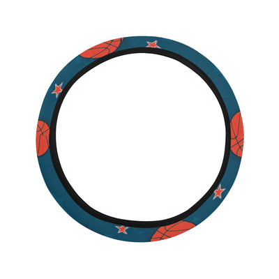 Basketball Pattern Print Design 02 Steering Wheel Cover with Elastic Edge