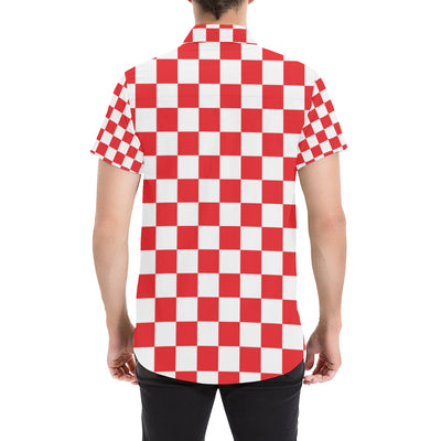 Checkered Red Pattern Print Design 04 Men's Short Sleeve Button Up Shirt