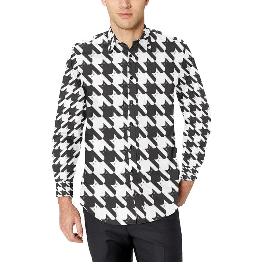 Cat HoundstoothPattern Print Design 01 Men's Long Sleeve Shirt