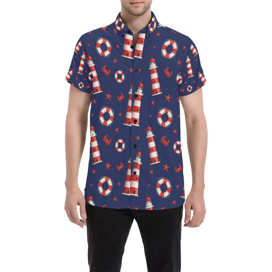 Nautical Pattern Print Design A03 Men's Short Sleeve Button Up Shirt