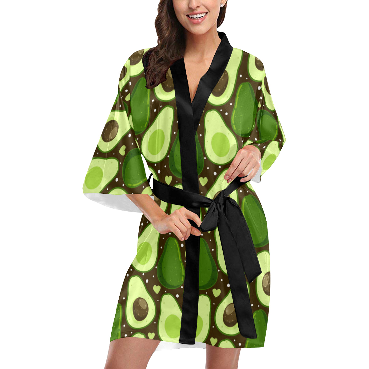 Avocado Pattern Print Design AC04 Women's Short Kimono