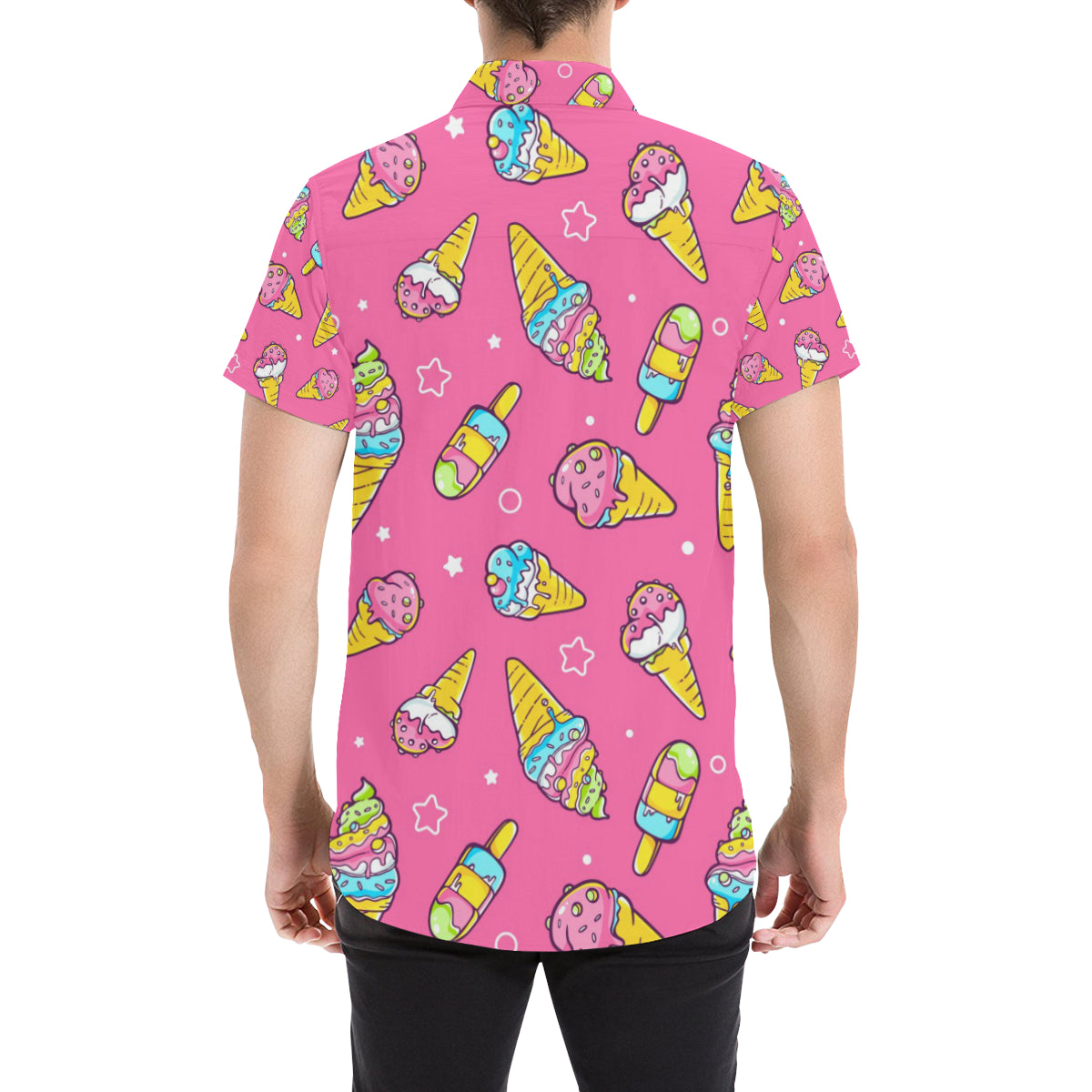Ice Cream Pattern Print Design IC04 Men's Short Sleeve Button Up Shirt